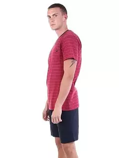 Мужская пижама из футболки в полоску и шорт красно-синего цвета BUGATTI RT56026/4065 433